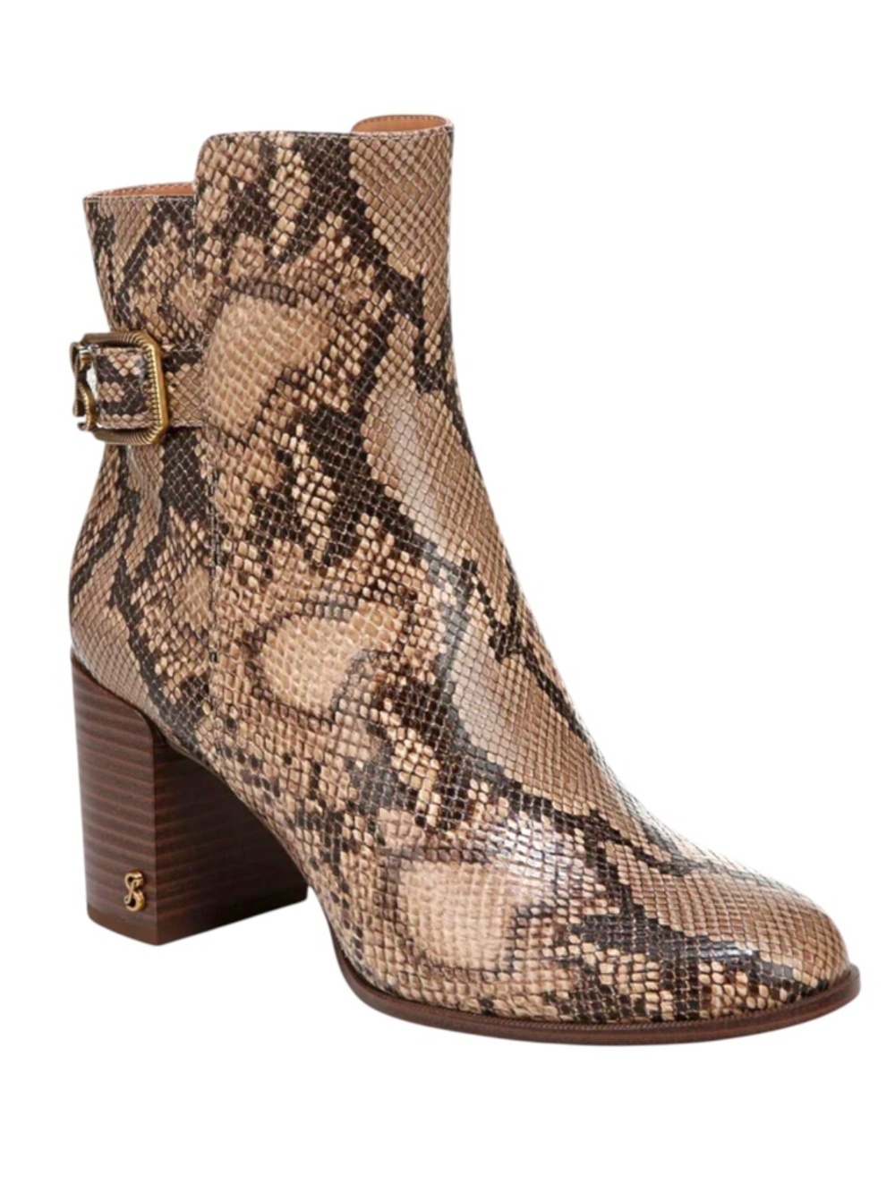 NEW Women's Buckle Leather Ankle Boots Size 8.5 Mocha Snake Print